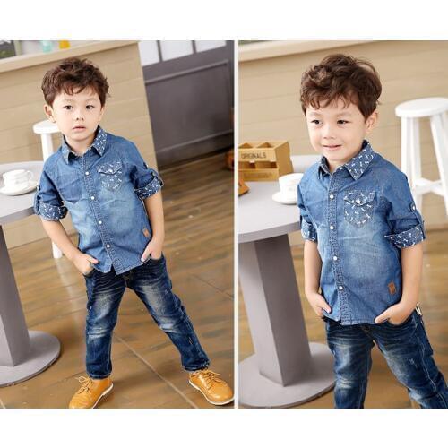 New Arrival Baby Boys Girls Fashion Denim Shirts Kids Spring Autumn Cotton Shirts Kids Long Sleeve Denim Shirt