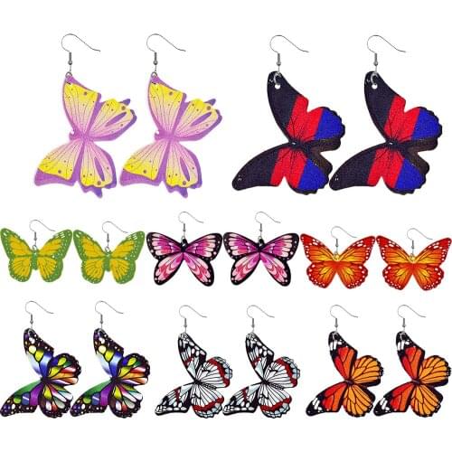 Drop Earrings Simulation Colorful Butterfly Wings Shape Leather Dangle Earrings For Women Summer Fashion Jewelry Accessories