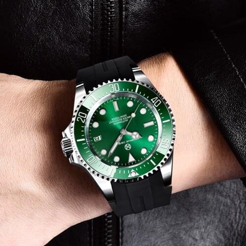 PAGRNE DESIGN Sports Mens Mechanical Watch Sapphire Glass Clock Top Brand Stainless Steel 300M Waterproof Automatic Wrist Watch