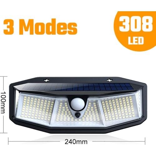 Bright 308 LED Solar Outdoor Lights PIR Motion Sensor Solar Lamp 3 Lighting Modes IP65 Waterproof New Lampe Solaire Exterieur