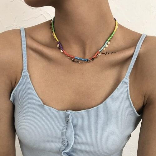 UODCM Bohemia Handmade Rainbow Smile Candy Shell Personality Multi-Layer Reduced Geome Satellite Women Fashion Jewelry Necklace