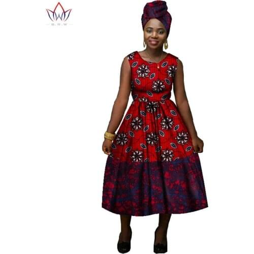 African Slip Dress with Free Headscarf African Women Ankara Sleeveless Ankle-length Dress Bazin Riche Plus Size Clothing WY1841