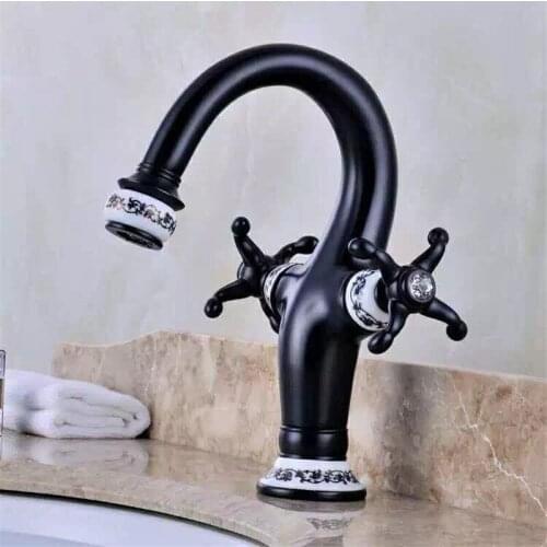 Bathroom Basin Faucet Brass Sink Mixer Tap Hot & Cold Faucet Dual Handle Deck Mounted Luxury Lavatory Crane Mixer Tap torneira