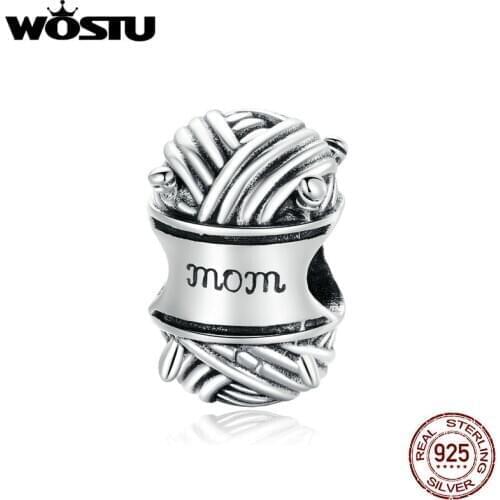 WOSTU 100% 925 Sterling Silver Shiny Mom Beads Love For Mother Charm Pendant Fit Original Bracelet Necklace Jewelry CQC1654