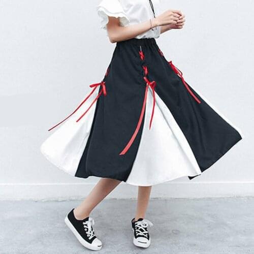 Black White A Line Skirts Chiffon Women Lace Up Skirt Mo Dao Zu Shi Chinese Style Summer Knee Length Casual Skirt For Girl CS566