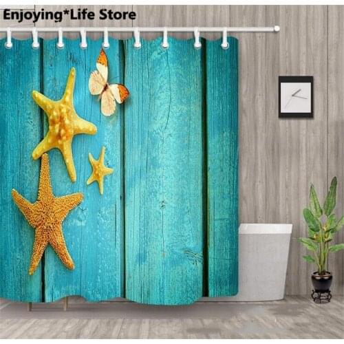 Starfish & Butterfly Shower Curtain Waterproof Fabric Shower Curtain Set Bathroom Bath Mat Rugs 72 x 72'' 12 Hooks 24x16‘’ Mat