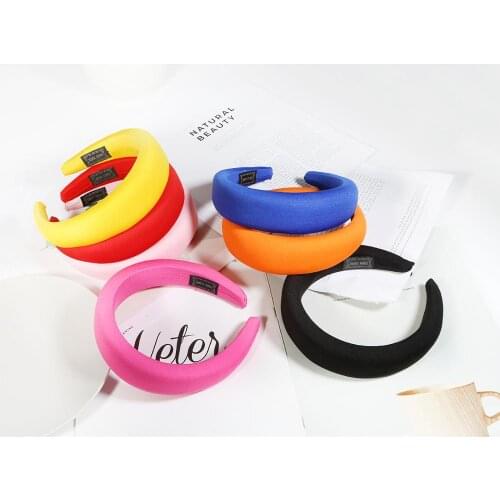 New Glossy Satin Headbands for Women multi-color Red Pink Black 4cm wide 1.5cm thick sponge plastic Pad Hair bands Wholesale DIY