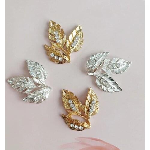 10pcs/lot DIY Creative Alloy Rhinestone Supplies Embellishments Clover Leaf Buttons-Ornaments Earrings Jewelry Craft Components