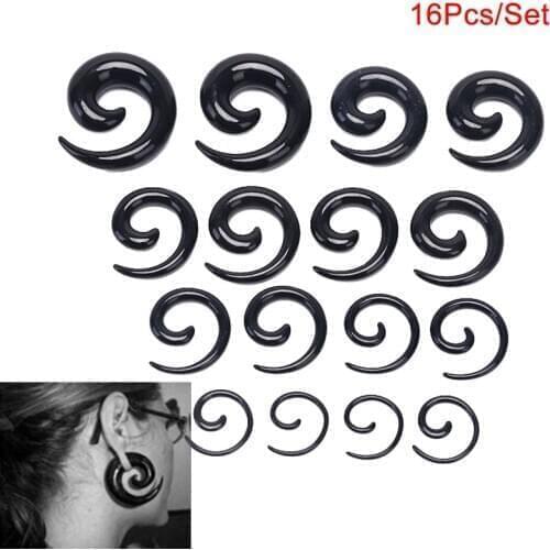 16Pcs/Set Fashion Snail Spiral Taper Flesh Tunnel Ear Stretcher Expander Stretching Plug