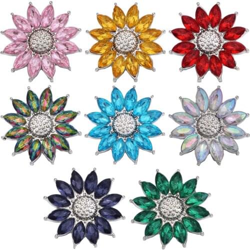 5pcs/lot New Snap Jewelry Silver Color Flower 18mm Snap Button Fit DIY Rhinestone 18mm Snap Bracelet Bangle for Women Gifts