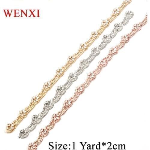 WENXI 1YARD Handmade Accessory Bridal Sash Sewing Silver Rhinestone Applique Trim Iron On For Wedding Dress WX801