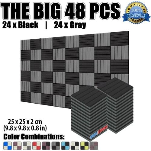 Arrowzoom 48 pcs Pack Flat Wedge Studio Sound Acoustic Foam Treatment 9.8 * 9.8 * 0.8" 5 Color Combinations KK1035