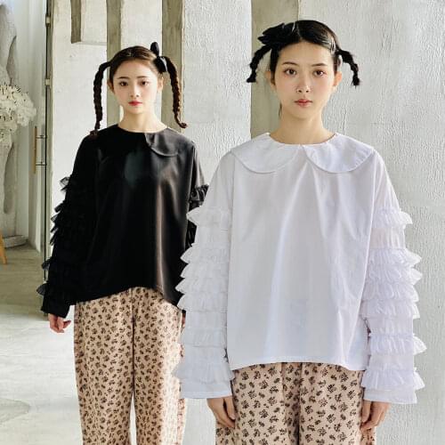 Imakokoni, white shirt, female long-sleeved spring and autumn design loose doll collar all-match blouse