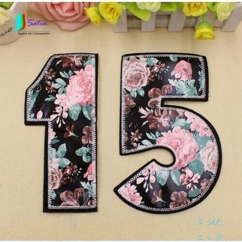 Large Size Embroidered Flower Appliqued Painting Sew-On Leather Cloth Decorative Repair Patches Stickers Number 1 and 5 S0217N