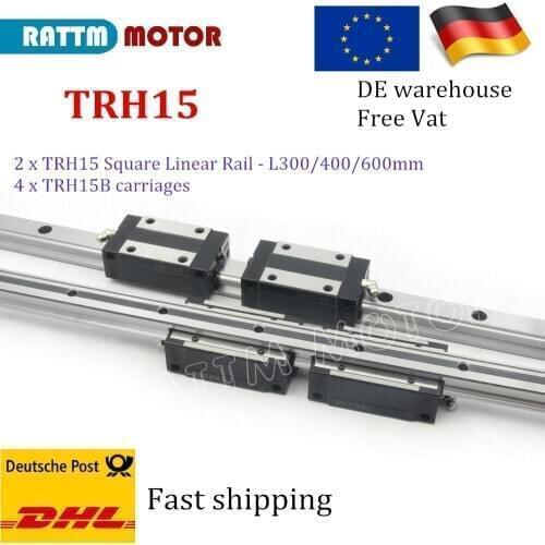 EU shipping 15mm Square Linear Guide Rail TRH15 300/400/600mm & TRH15B carriages Square Slider Block