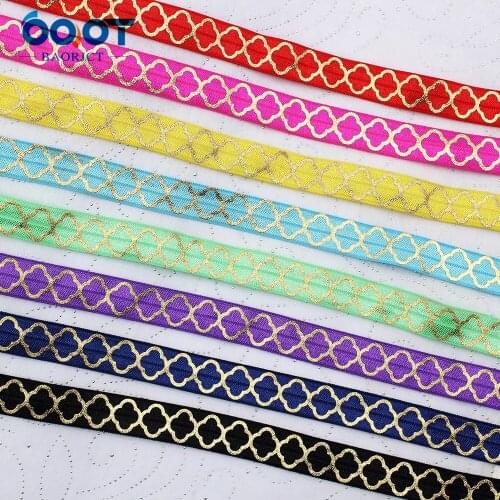 16mm,10yards Hot gold flowers Elastic Foldover Elastics Stretch Hair Ties Headbands for Baby Girls Hair Bow,E-20508-985