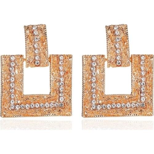 Geometric Diamond Square Earrings Flashing Diamond Twist Earrings Retro Metal Long Earrings Jewelry Accessories for Women