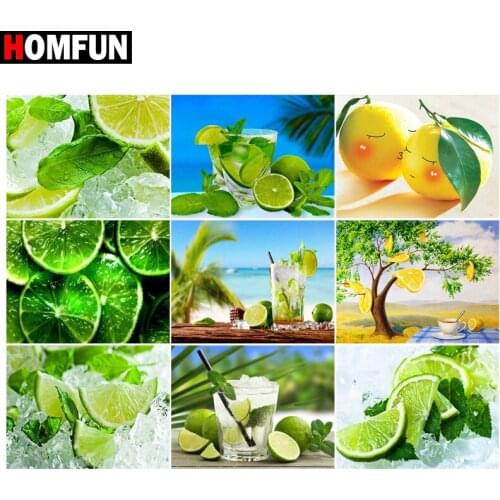 HOMFUN Paint With Diamond Embroidery "Lemon fruit" Diamond Painting Full Square Round Picture Of Rhinestone Decor