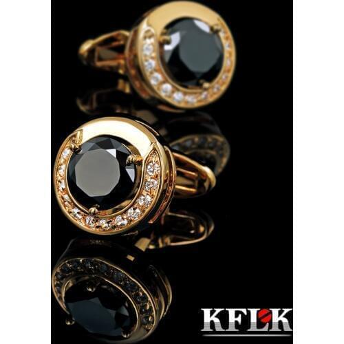 KFLK Jewelry fashion shirt cufflinks for mens Brand cuff button Gold-color cuff link High Quality Black abotoadura guests