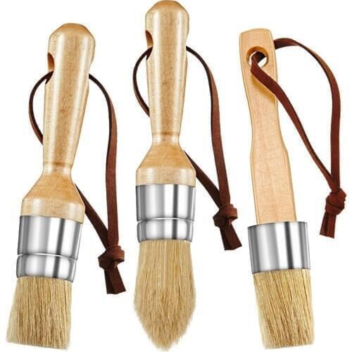 3 Pieces Chalk and Wax Paint Brushes Bristle Stencil Brushes Including Flat Pointed and Round Chalked Paint Brushes