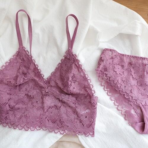 Wriufred Sexy Lace Ladies Underwear No Steel Ring No Sponge Lingerie Panty Set Ultra-thin Comfortable Vest Style Bra Set