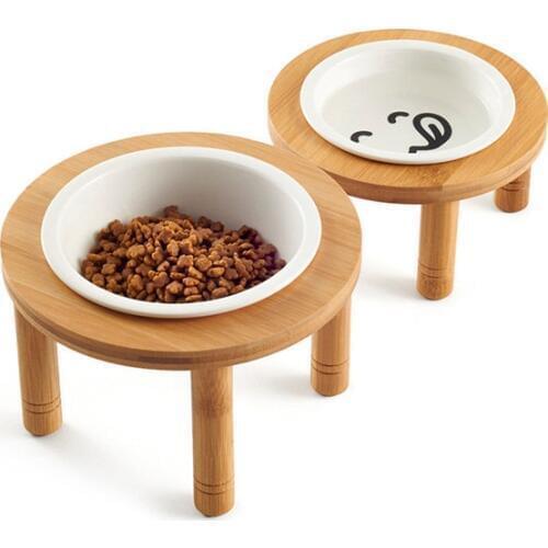 Cute Cat Dog Bowls Bamboo Frame Stand Ceramic Bowls for Small Dog Cat Drinking Eatting Pet Feeder Best Selling Pet Supplies