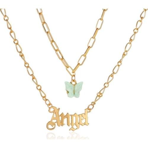 Fashion Yayi Jewelry Lover Letter Bib Statement Band Pendant Bib Chunky Collar Party Gift Multicolored Butterfly Necklaces