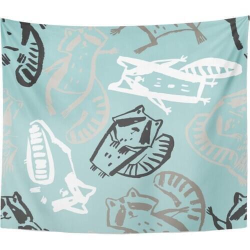 Animals Black Critters with Cute and Different Cartoon Raccoons Gray Fun Baby Home Decor Tapestry Wall Hanging for Living Room