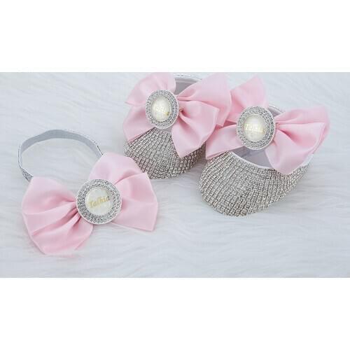 MIYOCAR Customized any text photo can make pink bling baby girl first walker Newborn Infant shoes perfect new born gift SP3