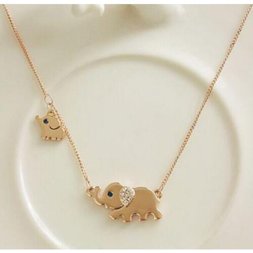 Charming Cute Crystal Elephant Family Stroll Walk-air Design Chain Necklace Animal Pendant Good Luck For Women Girl Gift