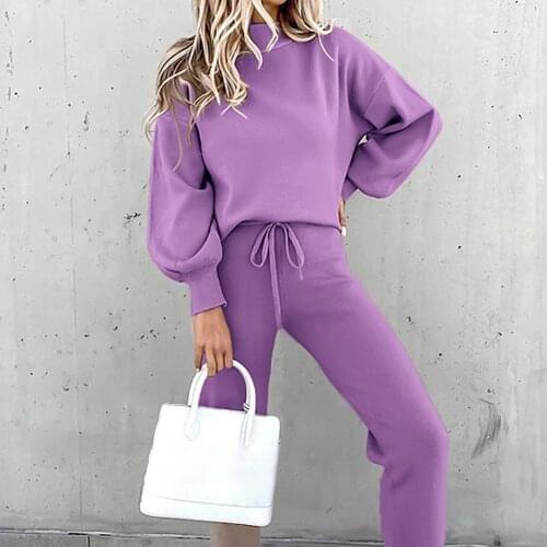 Solid Color tracksuit Women Outfit Plush Warm Long Sleeve Turtleneck Top Long Pants Two Piece Set Women Tracksuit ensemble femme