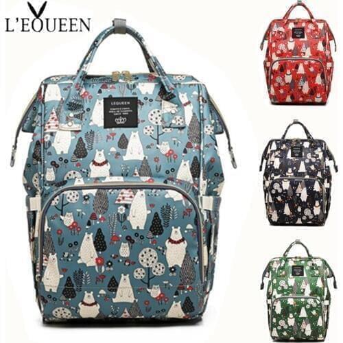 [Lequeen Official Store] Diaper Bag Mini Bear Hand Painted Cartoon Waterproof Nappy Bag Baby Care Travel Backpack Maternity Bag
