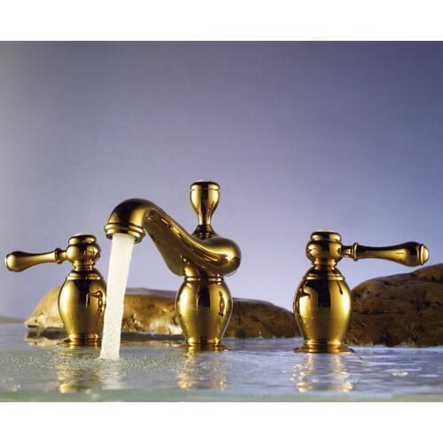 Luxury bathroom basin gold faucet 8 inch,Brass Dual Handle Undermount hot and cold Golden tap