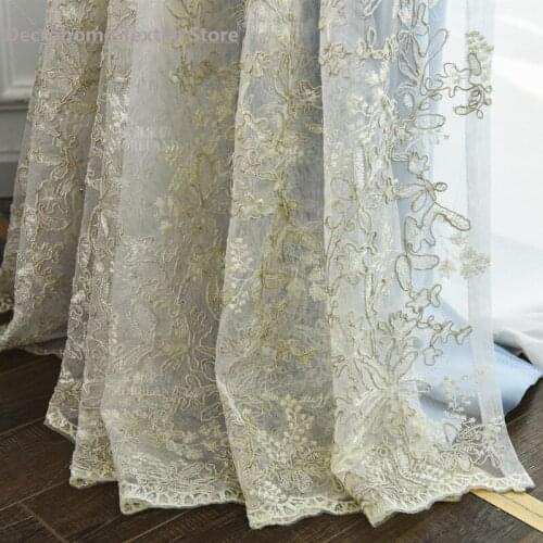 Northern EuropeanStyle Net Red Light Luxury Embroidered Curtain Blue High Precision Curtain Bedroom Shade Curtain Customization