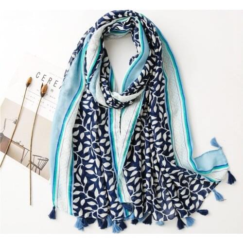 Spain Fashion Autumn Women Viscose Scarf Floral Chain Tassel Beach Hijab Shawls and Wraps Female Foulard Echarpe Muslim 180*90Cm