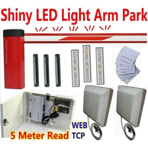 Shiny LED Light arms Car Parking Barrier gate for Car Entry+Exit Automatic 0- 5 meter UHF RFID PVC Card+ABS tag+Attach Sticker