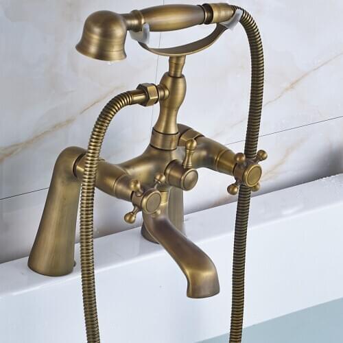 Bathtub Faucets Antique Brass Bathroom Tub Faucet Hand Shower Sprayer Clawfoot Mixer Tap 2 Handles Bathtub Shower Faucet Set