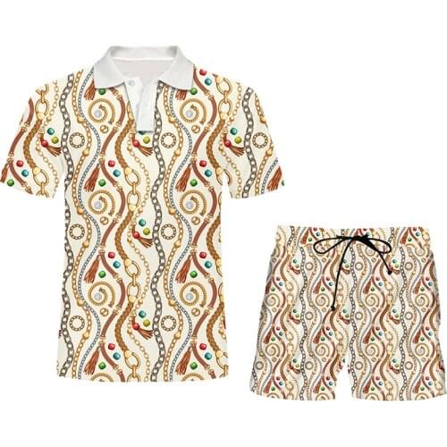 IFPD Men Tracksuit Baroque Style Tops And Shorts Mens Set 3d Print Chain Luxury Women 2-Pieces Suits Oversize 6XL Dropshipping