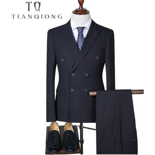 TIAN QIONG Double Breasted Slim Fit Suit Men 2018 Stylish Mens Plaid Suits Groom Wedding Suit Male Business Formal Wear QT293