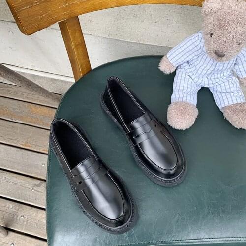 Vintage Oxford Leather Shoes Women Classics Student Uniform Flats Fashion Lady Office British Loafers Slip On Platform Zapatos