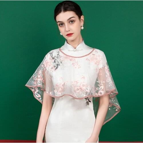 Women Wedding Cape Embroidered Lace Tulle Vintage Shrug Pink Bridal Formal Beach Shawl Evening Prom Elegant Wrap