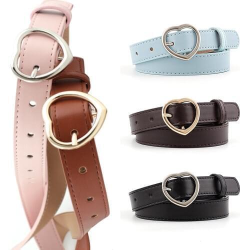 Gold Buckle Women Belt for Jeans Dress PU Leather Ladies Heart Belt Strap Brown White Black Female Waist Belt
