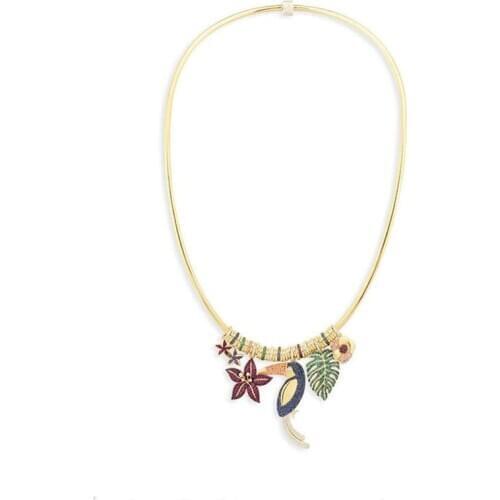SLJELY High Quality Fashion Multicolor Tropical Jungle Necklace with Flower Leaf Toucan Pendant for Women Luxury Brand Jewelry
