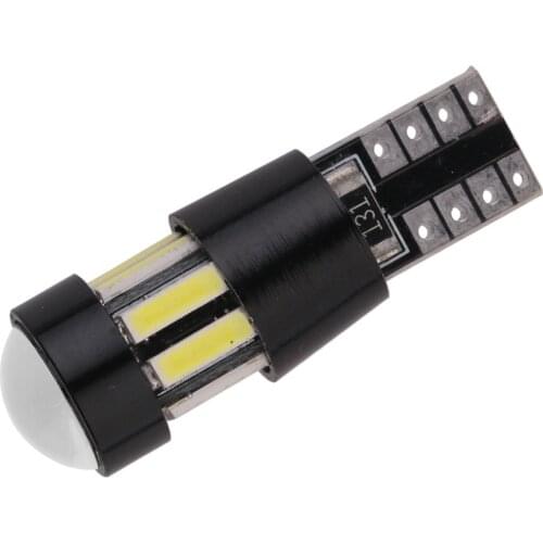 10pcs T10 LED canbus W5W 194 168 led Interior Xenon White LED CANBUS NO OBC ERROR t10 10SMD 7020 with Lens Projector Aluminum