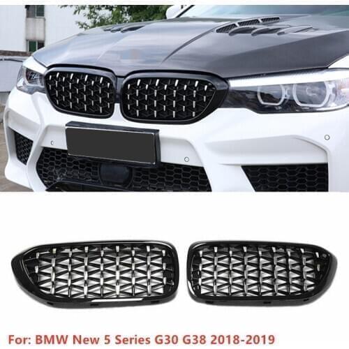 2pcs G30 Front Kidney Grille for Bmw New 5 Series G30 G38 2018 2019 Front Bumper Grill Diamond Meteor Style Mesh Grille
