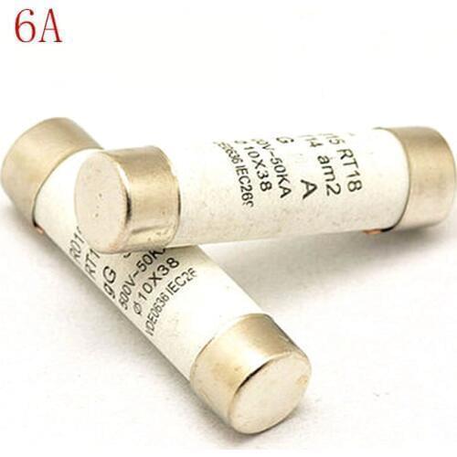 20pcs/lot POWDER-FILLED CARTRIDGE CYLINDRICAL FUSE RO15 Ceramic fuse 10*38 6A 500V RT14 RT18 aM2 RT19 Ceramic insurance pipe