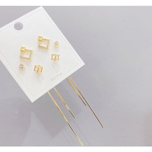 2021 New Design 6 Pcs 14K Gold Plated Simple Square Stud Earrings Luxury Jewelry Cubic Zircon Earrings