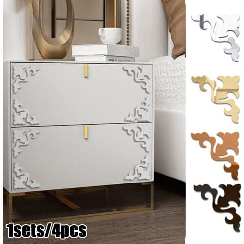 4Pcs Wall Stickers PS Board Mirror Decal Furniture Wardrobe Border Diagonal Lace DIY Art Home Decoration 15*15CM