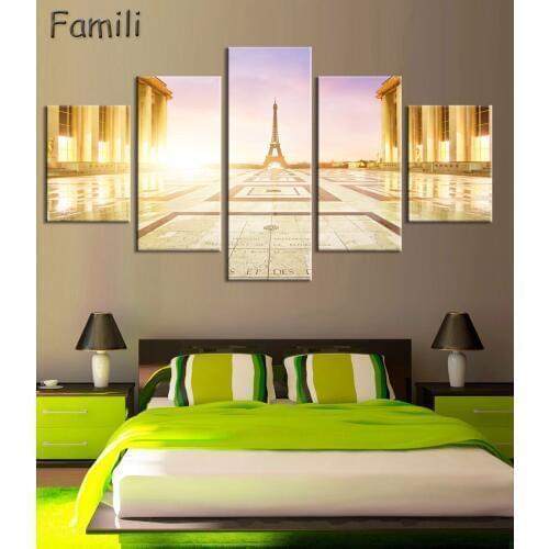 5 panel canvas art Fashion Paris Street Modern Wall Painting Printed On Canvas Beautiful Wall Pictures,posters and prints