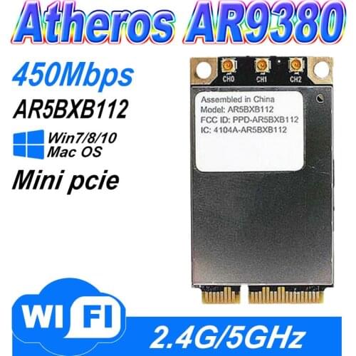 Atheros AR5BXB112 AR9380 Dual Band 450Mbps Wifi Mini PCI-E Wireless Card for Apple 802.11a / b / g / n Wlan CARD